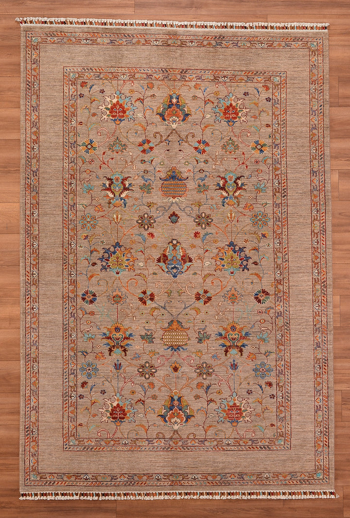 Sultani Binbirgece Original Hand Woven Beige Vegetable Dyed Wool Carpet 191x282 5.39 Square Meters - 6x9 ft