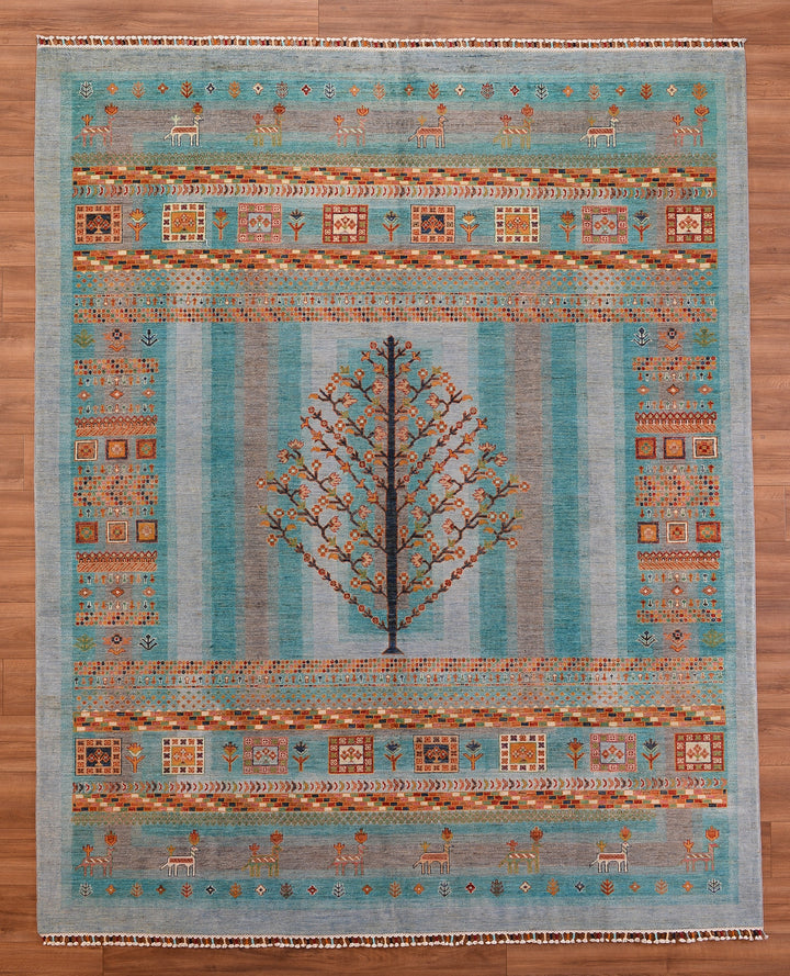 Khorjin Original Hand Woven Turquoise Vegetable Dyed Wool Carpet 250x305 7.63 Square Meters - 8x10 ft