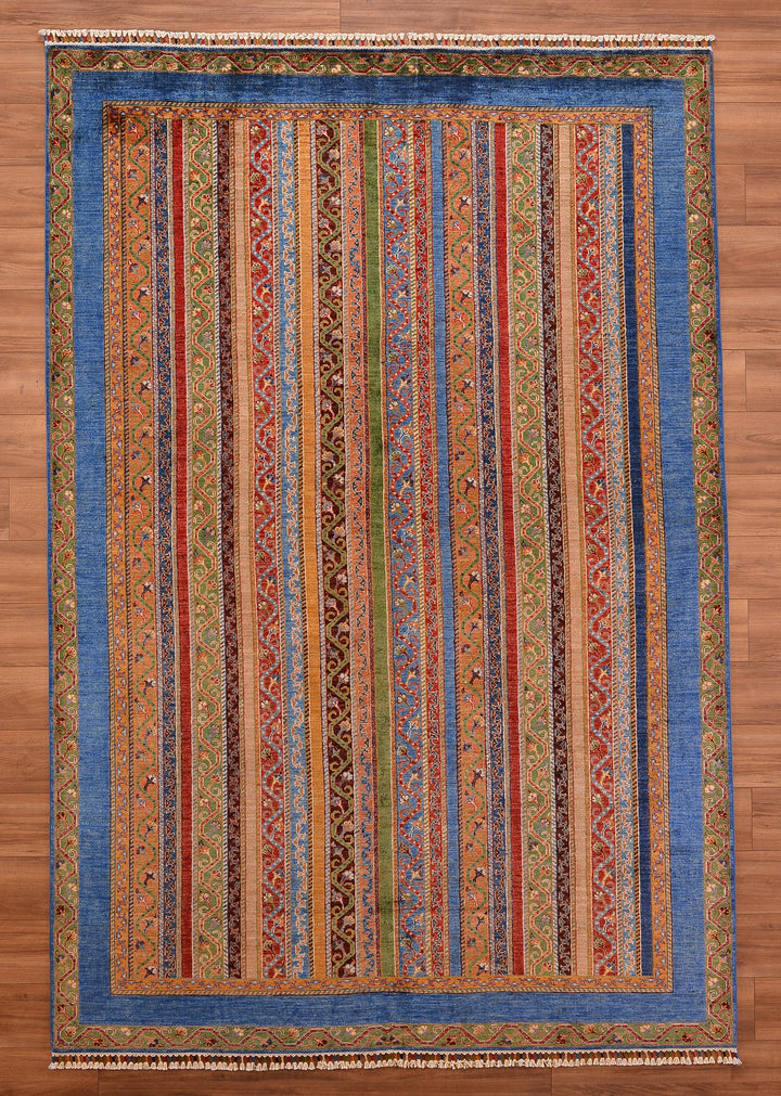 Shawl Original Hand Woven Blue Vegetable Dyed Wool Carpet 209x309 6.46 Square Meters - 6x9 ft