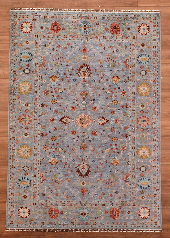 Sultani Floral Original Hand Woven Gray Vegetable Dyed Wool Carpet 203x288 5.85 Square Meters - 6x9 ft