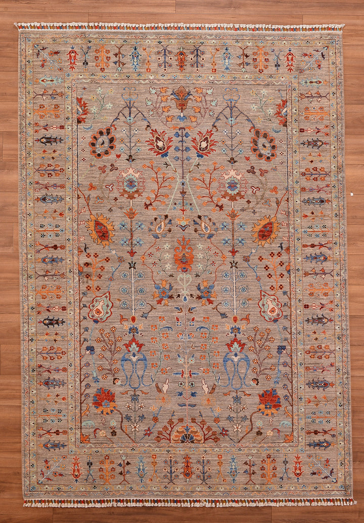 Sultani Floral Original Hand Woven Brown Vegetable Dyed Wool Carpet 209x297 6.21 Square Meters - 6x9 ft