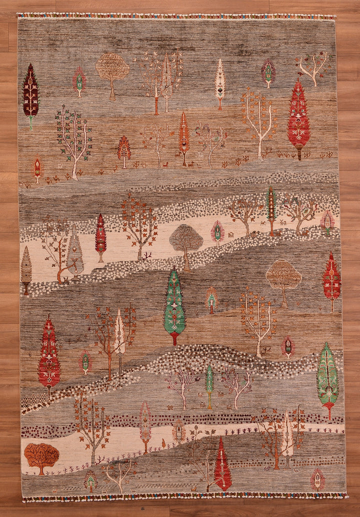 Sultani Tree Patterned Original Hand Woven Beige Vegetable Dyed Wool Carpet 206x302 6.22 Square Meters - 6x9 ft