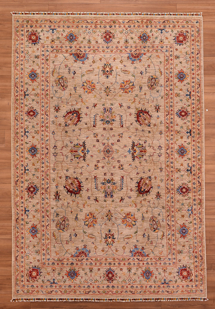 Sultani Binbirgece Original Hand Woven Beige Vegetable Dyed Wool Carpet 205x300 6.15 Square Meters - 6x10 ft