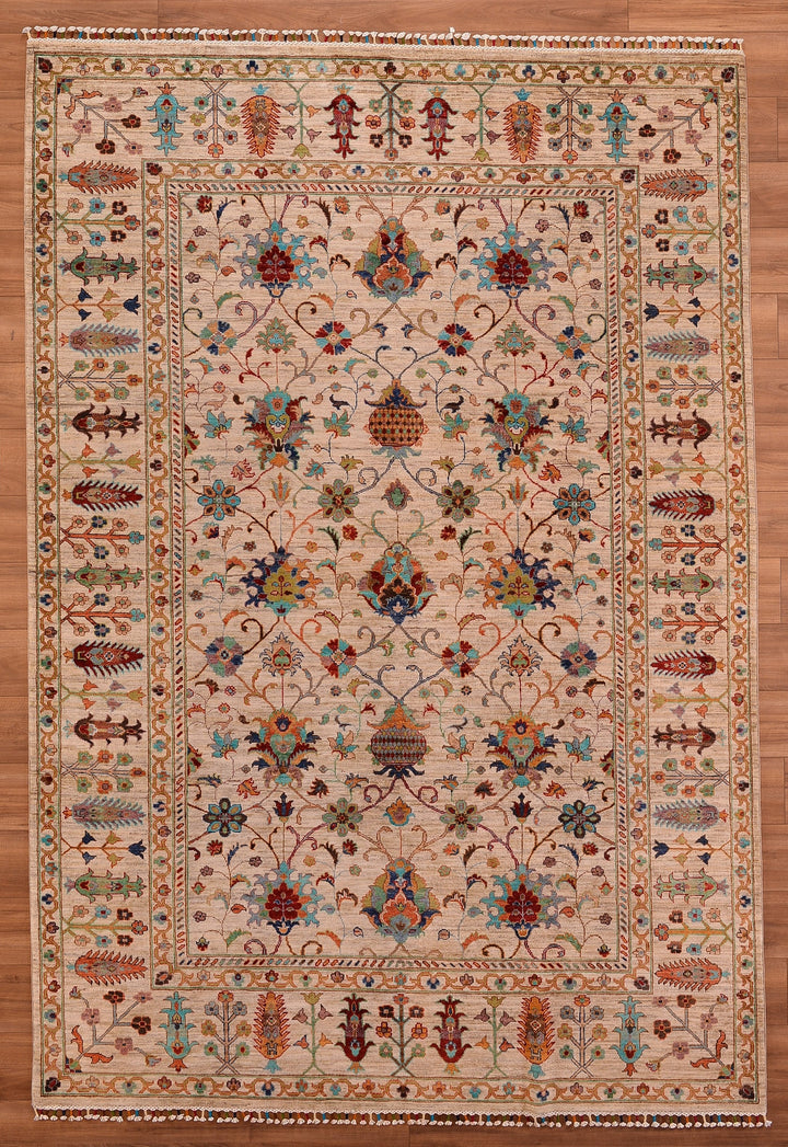 Sultani Binbirgece Original Hand Woven Beige Vegetable Dyed Wool Carpet 213x308 6.56 Square Meters - 6x10 ft