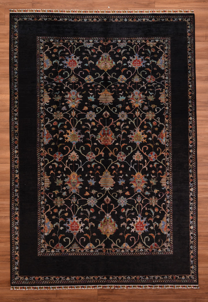 Sultani Binbirgece Original Hand Woven Black Vegetable Dyed Wool Carpet 208x301 6.26 Square Meters - 6x10 ft