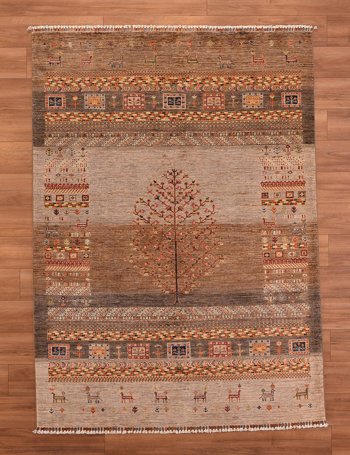 Khorjin Orjinal El Dokuması Bej Kök Boya Yün Halı 173x240 4.15 Metrekare - 6x9 ft