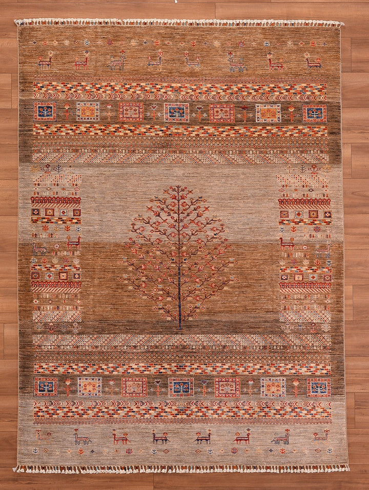 Khorjin Orjinal El Dokuması Bej Kök Boya Yün Halı 176x237 4.17 Metrekare - 6x9 ft