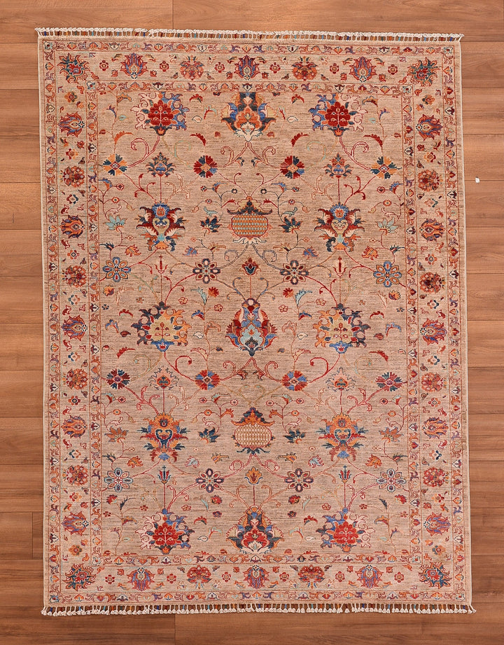 Sultani Binbirgece Original Hand Woven Beige Vegetable Dyed Wool Carpet 173x233 4.03 Square Meters - 5x6 ft