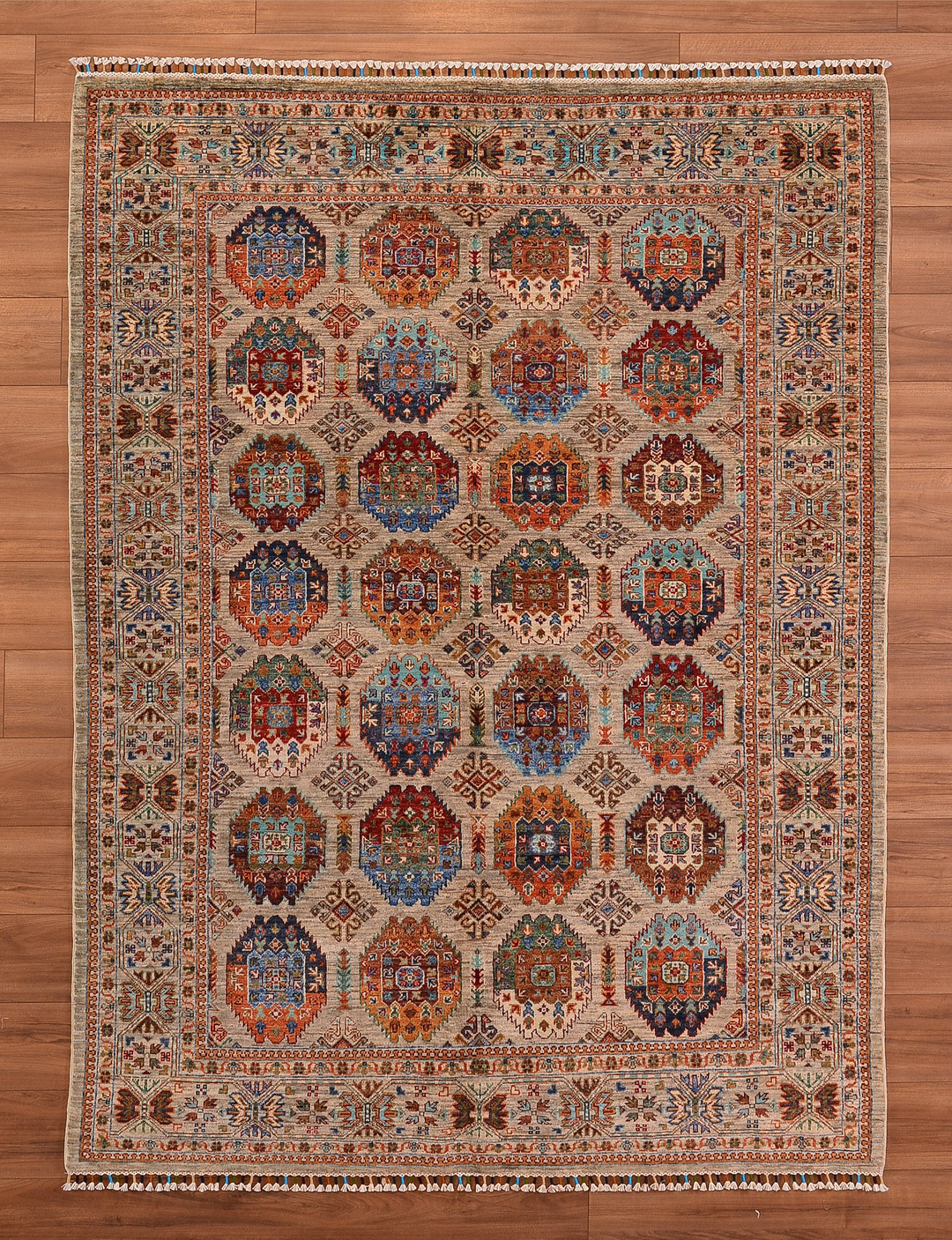 Veziri Orjinal El Dokuması Bej Kök Boya Yün Halı 173x239 4.13 Metrekare - 6x8 ft