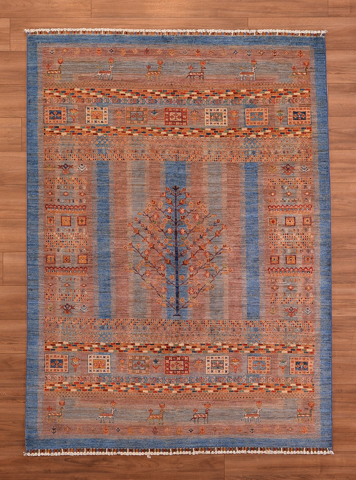 Khorjin Orjinal El Dokuması Mavi Kök Boya Yün Halı 174x236 4.11 Metrekare - 6x9 ft