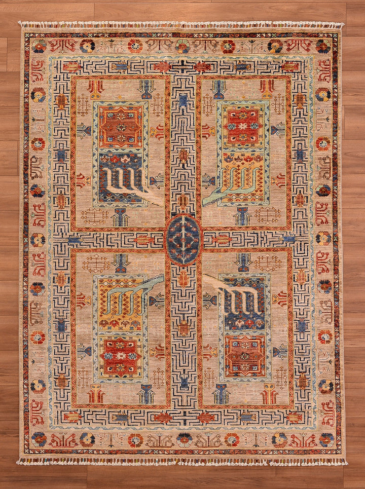 Veziri Original Hand Woven Beige Vegetable Dyed Wool Carpet 174x239 4.16 Square Meters - 6x8 ft