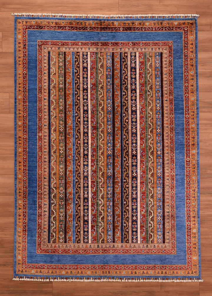 Shawl Original Hand Woven Blue Vegetable Dyed Wool Carpet 174x243 4.23 Square Meters - 6x9 ft