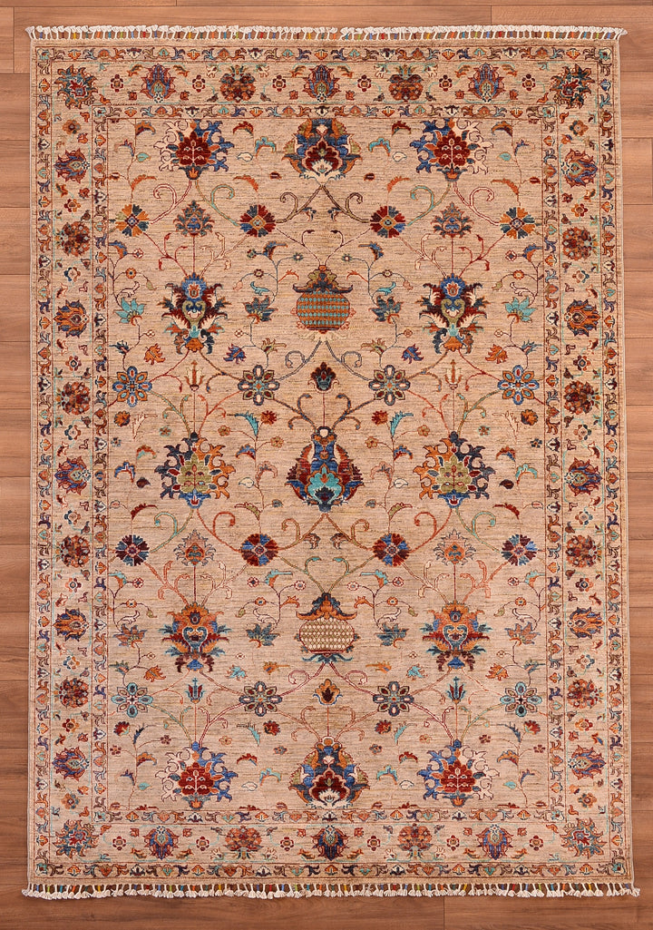 Sultani Binbirgece Original Hand Woven Beige Vegetable Dyed Wool Carpet 170x241 4.10 Square Meters - 5x6 ft