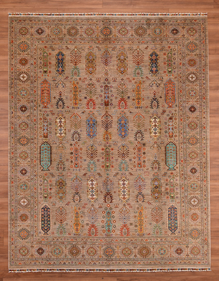 Veziri Original Hand Woven Beige Vegetable Dyed Wool Carpet 247x307 7.58 Square Meters - 8x10 ft