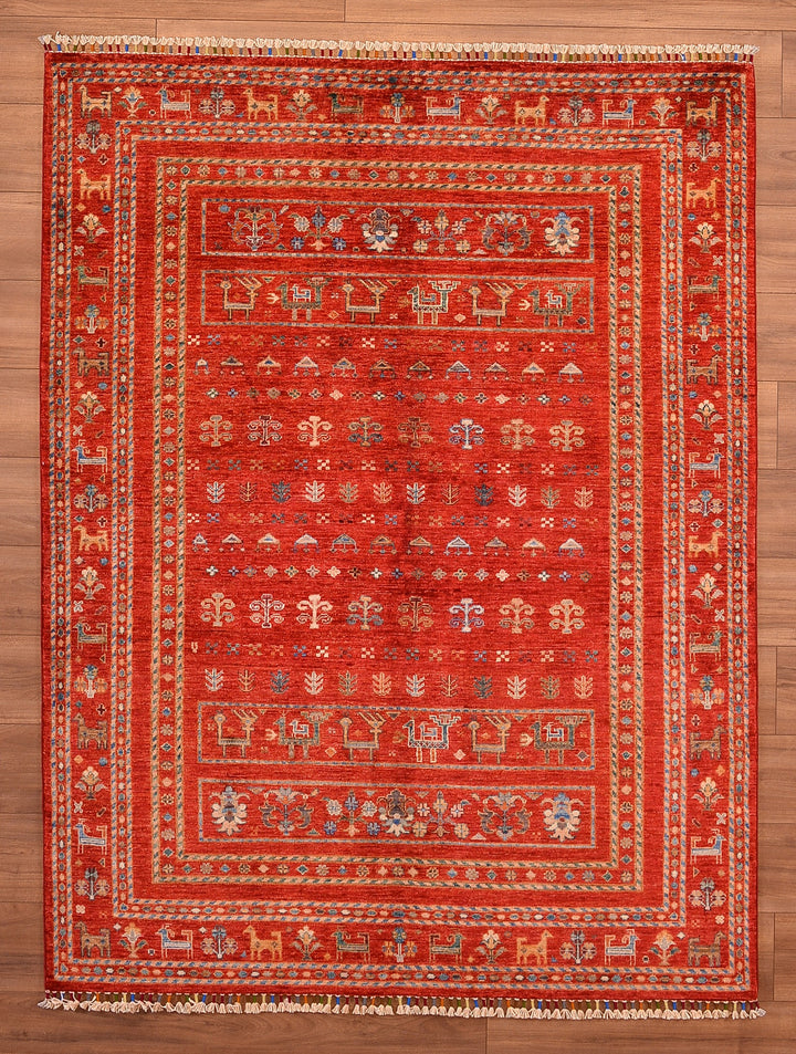 Khorjin Original Hand Woven Red Vegetable Dyed Wool Carpet 156x205 3.20 Square Meters - 5x7 ft