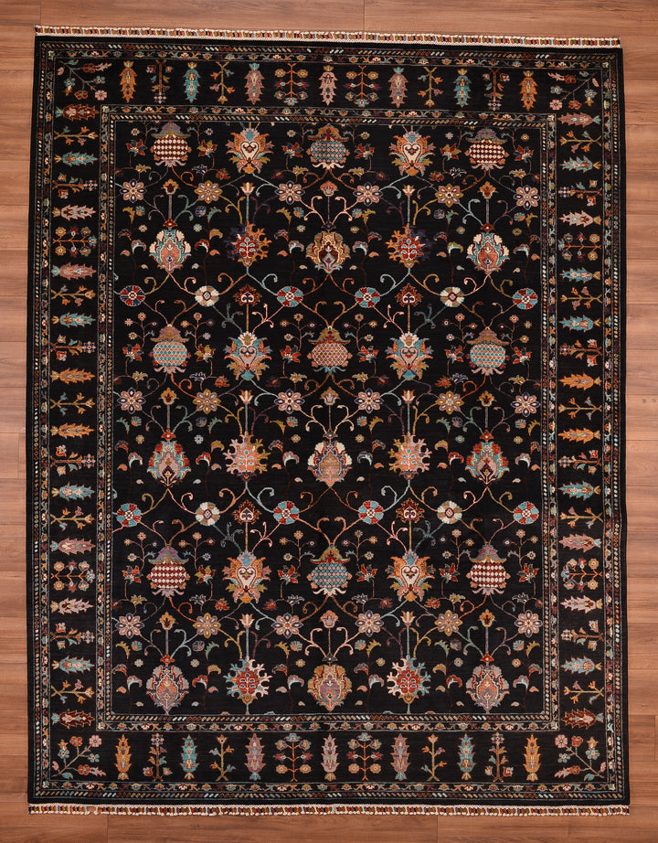 Sultani Binbirgece Original Hand Woven Black Vegetable Dyed Wool Carpet 253x322 8.15 Square Meters - 8x10 ft