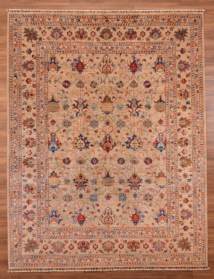 Sultani Binbirgece Original Hand Woven Beige Vegetable Dyed Wool Carpet 252x321 8.09 Square Meters - 8x10 ft