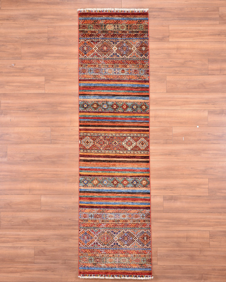 Khorjin Original Hand Woven Runner Multi Vegetable Dyed Wool Carpet 0.79x296 2.34 Square Meters - 2x9 ft