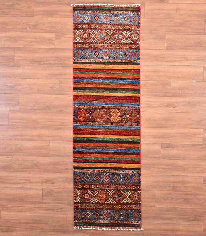 Khorjin Original Hand Woven Runner Multi Vegetable Dyed Wool Carpet 0.82x273 2.24 Square Meters - 2x9 ft