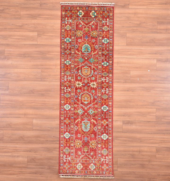 Sultani Binbirgece Runner Original Hand Woven Red Vegetable Dyed Wool Carpet 0.81x262 2.12 Square Meters - 3x8 ft