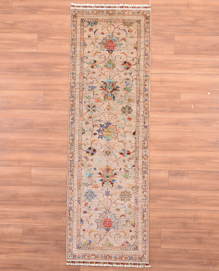 Sultani Binbirgece Runner Original Hand Woven Beige Vegetable Dyed Wool Carpet 0.82x252 2.07 Square Meters - 3x8 ft