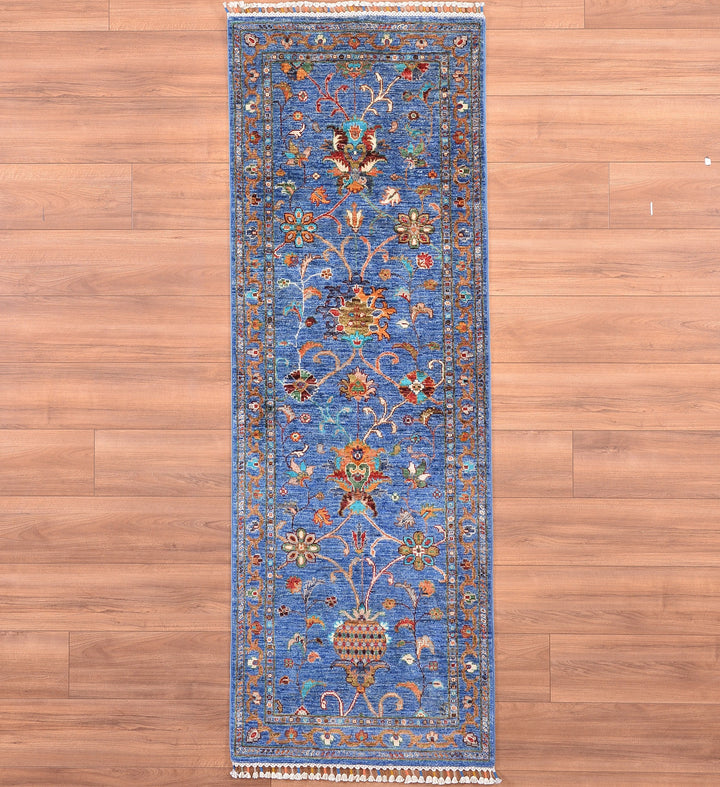 Sultani Floral Runner Original Hand Woven Beige Vegetable Dyed Wool Carpet 0.74x216 1.60 Square Meters - 2x7 ft