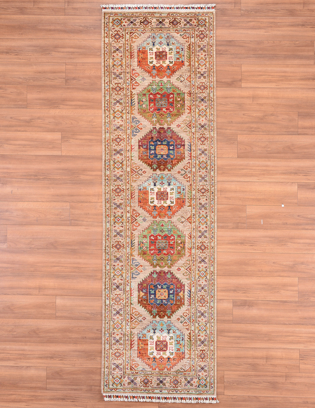 Veziri Original Hand Woven Runner Beige Vegetable Dyed Wool Carpet 0.89x315 2.80 Square Meters - 3x10 ft