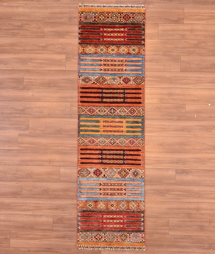 Khorjin Original Hand Woven Runner Multi Vegetable Dyed Wool Carpet 0.80x284 2.27 Square Meters - 2x9 ft