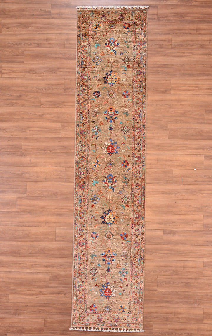 Sultani Binbirgece Long Runner Original Hand Woven Beige Vegetable Dyed Wool Carpet 0.91x407 3.70 Square Meters - 3x13 ft