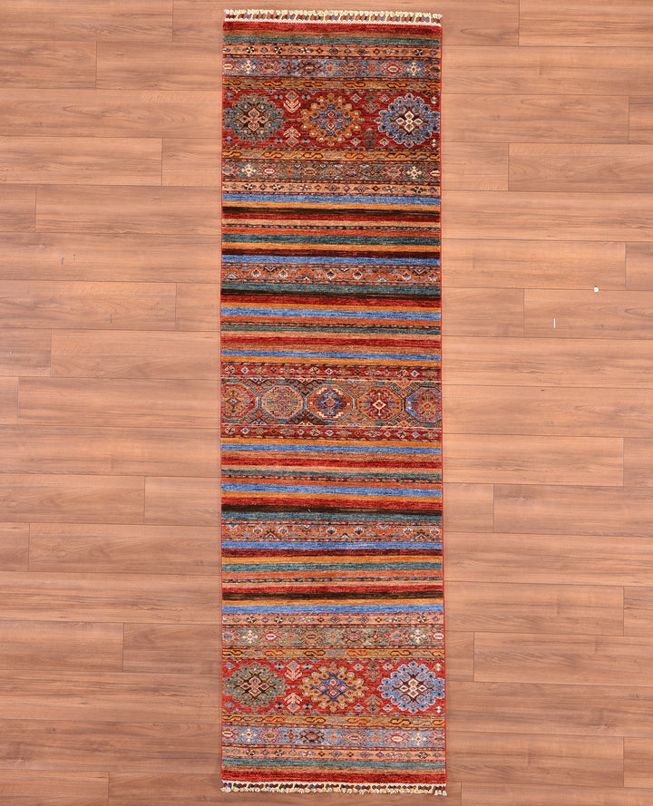 Khorjin Original Hand Woven Runner Multi Vegetable Dyed Wool Carpet 0.86x299 2.57 Square Meters - 2x10 ft