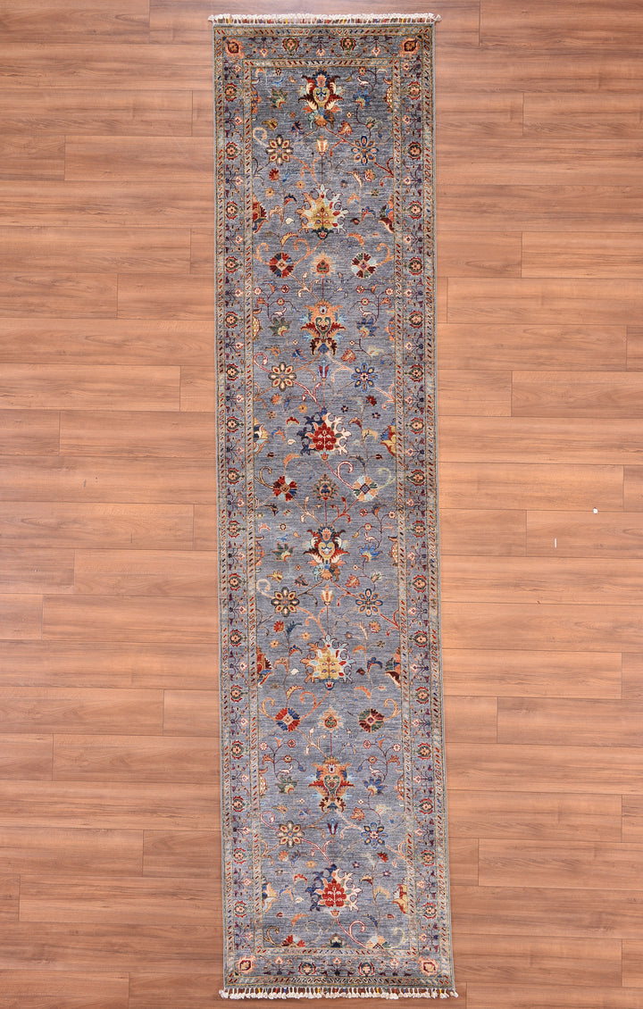 Sultani Binbirgece Long Runner Original Hand Woven Gray Vegetable Dyed Wool Carpet 0.91x399 3.63 Square Meters - 3x13 ft