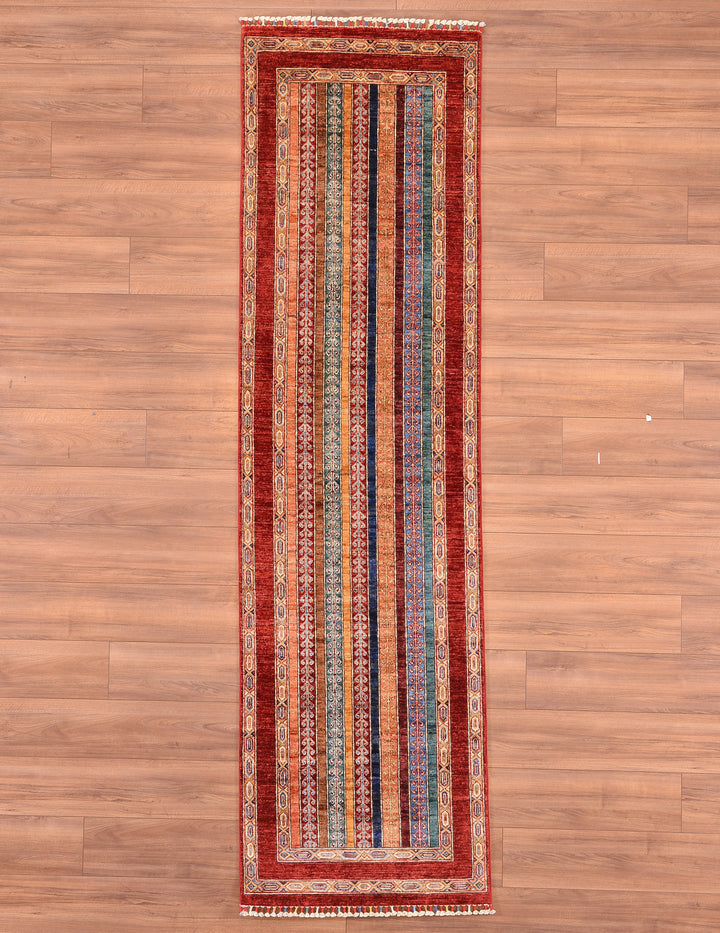 Shawl Original Hand Woven Runner Red Vegetable Dyed Wool Carpet 0.81x290 2.35 Square Meters -2x9 ft