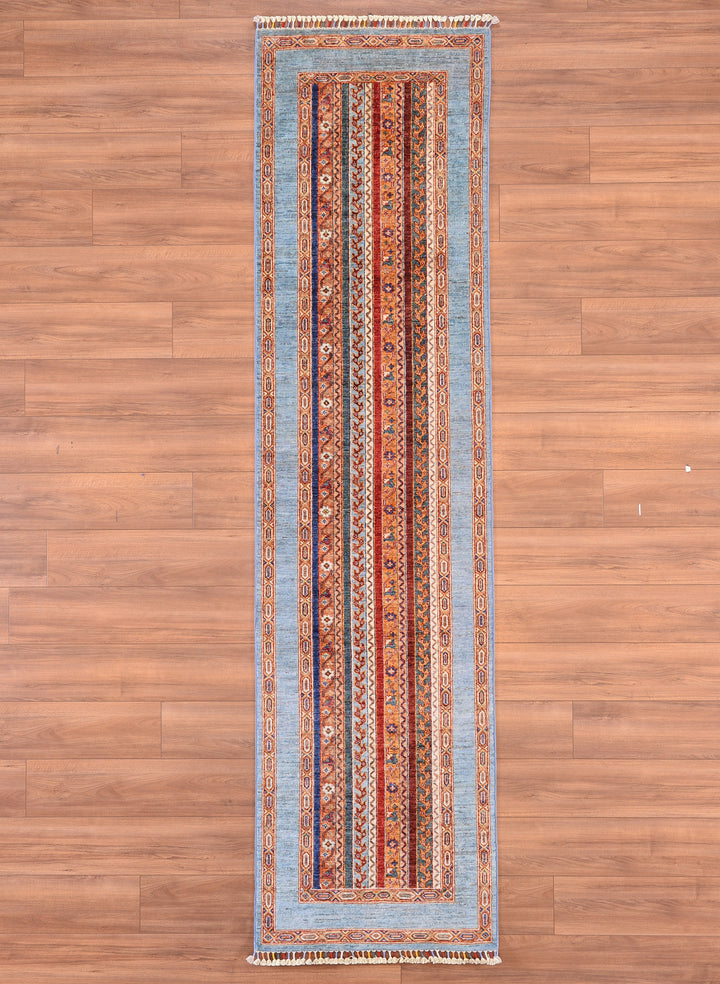 Shawl Original Hand Woven Runner Blue Vegetable Dyed Wool Carpet 0.78x310 2.42 Square Meters -2x10 ft