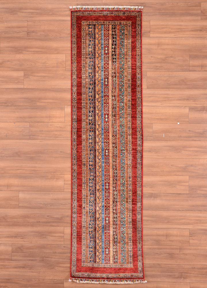 Shawl Original Hand Woven Runner Red Vegetable Dyed Wool Carpet 0.78x300 2.34 Square Meters -2x10 ft