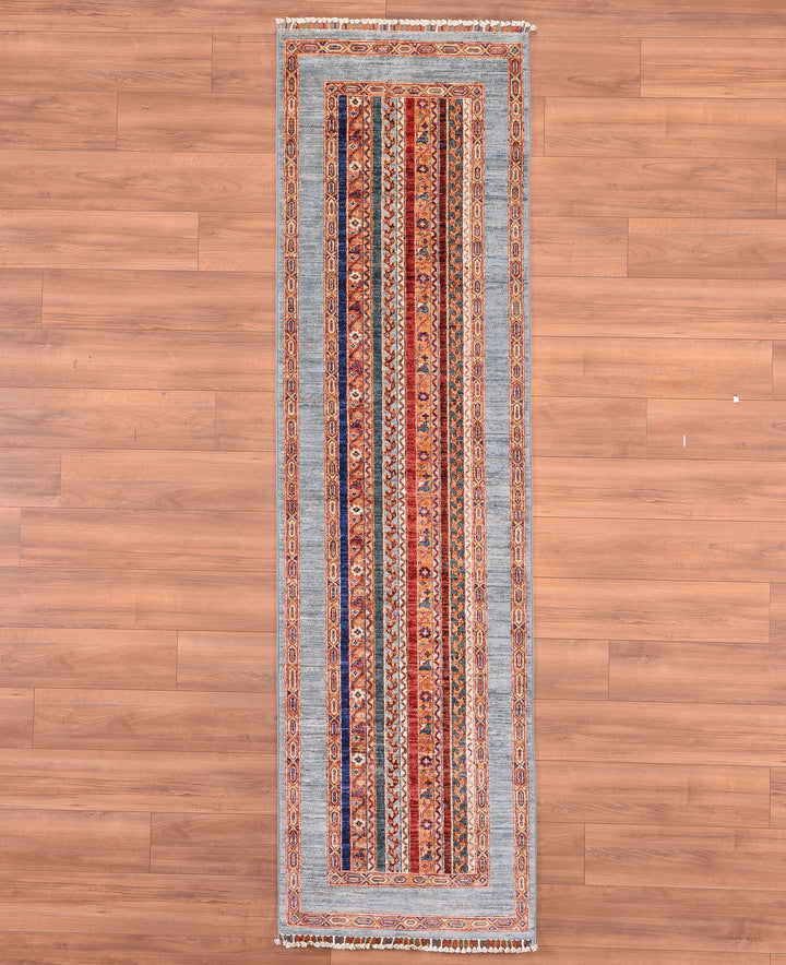 Shawl Original Hand Woven Runner Blue Vegetable Dyed Wool Carpet 0.81x290 2.35 Square Meters -2x9 ft