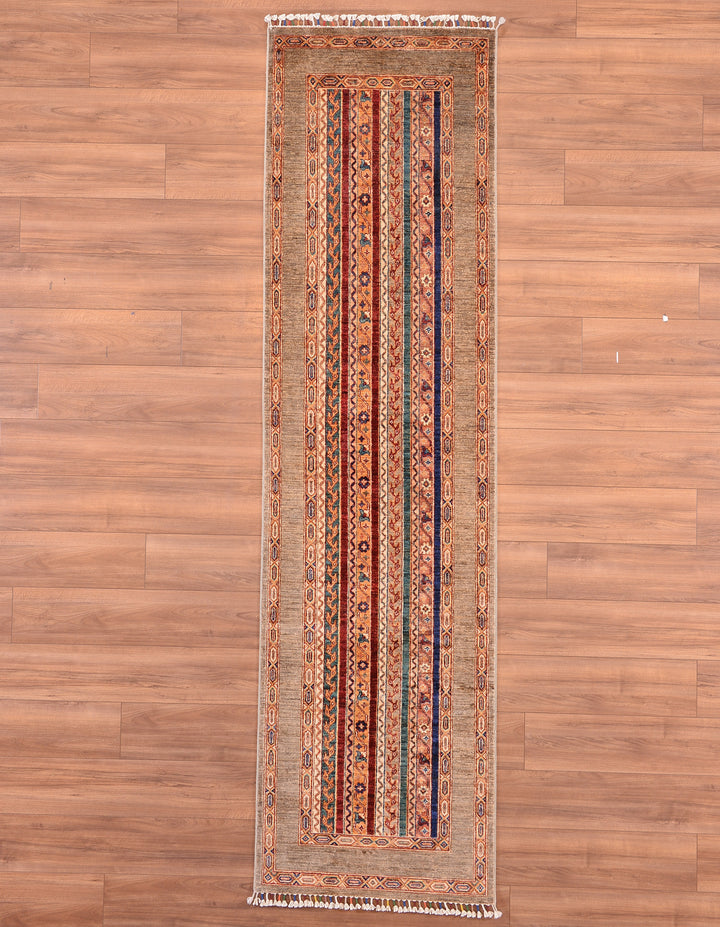 Shawl Original Hand Woven Runner Brown Vegetable Dyed Wool Carpet 0.79x297 2.35 Square Meters -2x9 ft