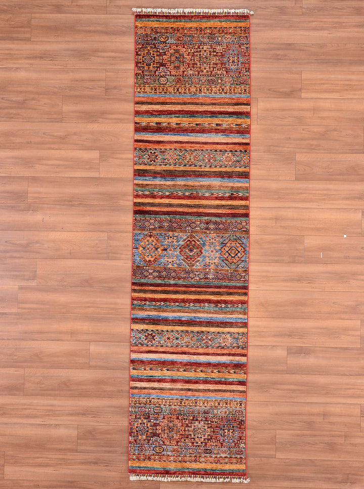 Khorjin Original Hand Woven Runner Multi Vegetable Dyed Wool Carpet 0.81x323 2.62 Square Meters - 2x10 ft