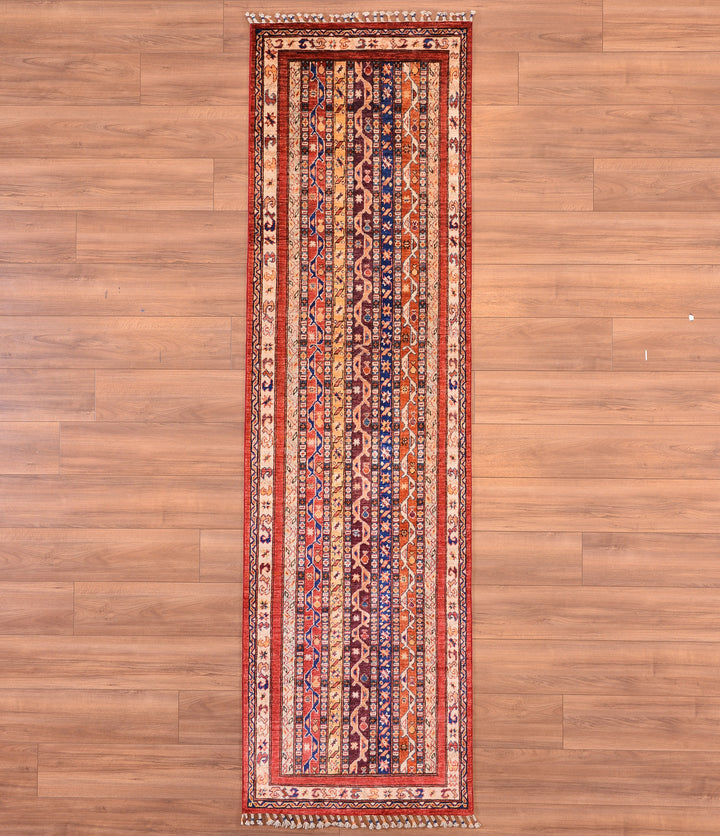 Shawl Original Hand Woven Runner Red Vegetable Dyed Wool Carpet 0.81x287 2.32 Square Meters -2x9 ft