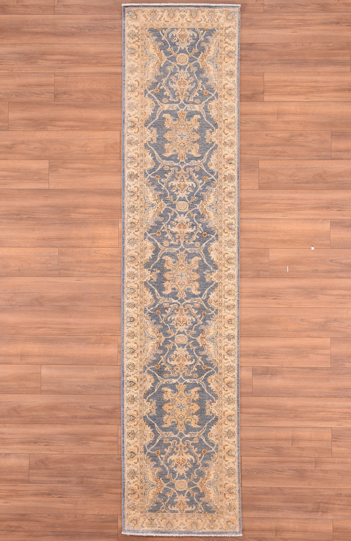 Uşak Original Hand Woven Runner Gray Cream Vegetable Dyed Wool Carpet 0.76x346 2.66 Square Meters - 2x11 ft