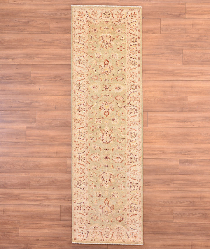 Uşak Original Hand Woven Beige Vegetable Dyed Wool Carpet 0.88x291 2.56 Square Meters - 2x10 ft