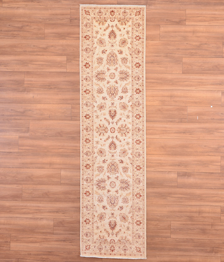 Uşak Original Hand Woven Runner Cream Vegetable Dyed Wool Carpet 0.77x297 2.29 Square Meters - 2x10 ft