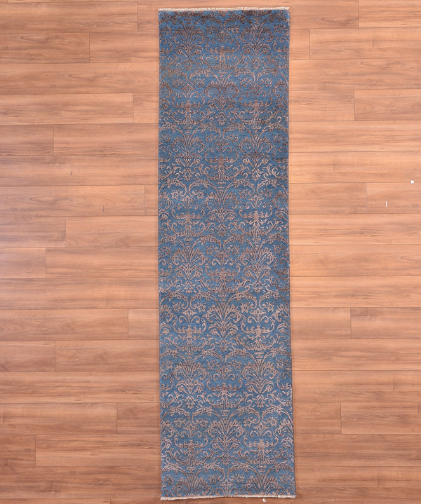 Fendi Orijinal El Dokuması Yolluk Antrasit Mavi Yün Bambu Halı 0.82x300 2.46 Metrekare - 2x10 ft