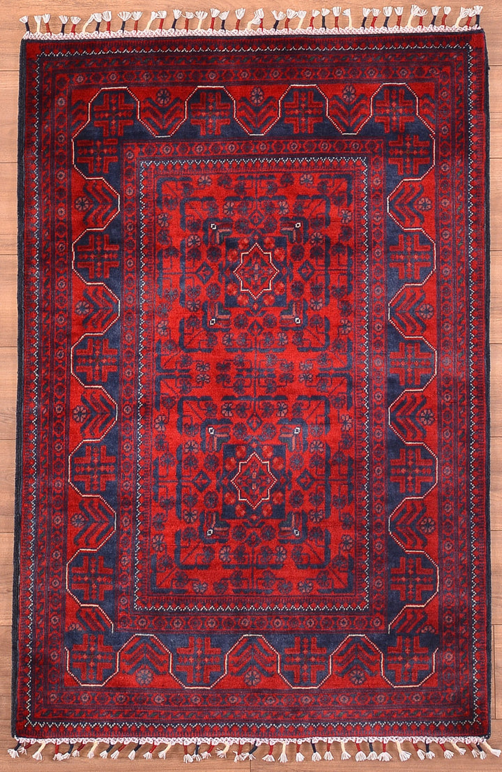 Afghan Carpet Hamyap Original Hand Woven Vegetable Dyed Wool 0.98x145 1.42 Square Meters - 3x4 ft