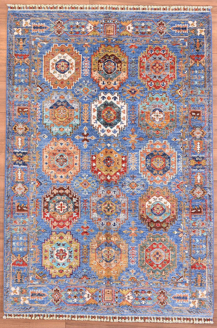 Veziri Original Hand Woven Blue Vegetable Dyed Wool Carpet 127x184 2.34 Square Meters - 4x6 ft