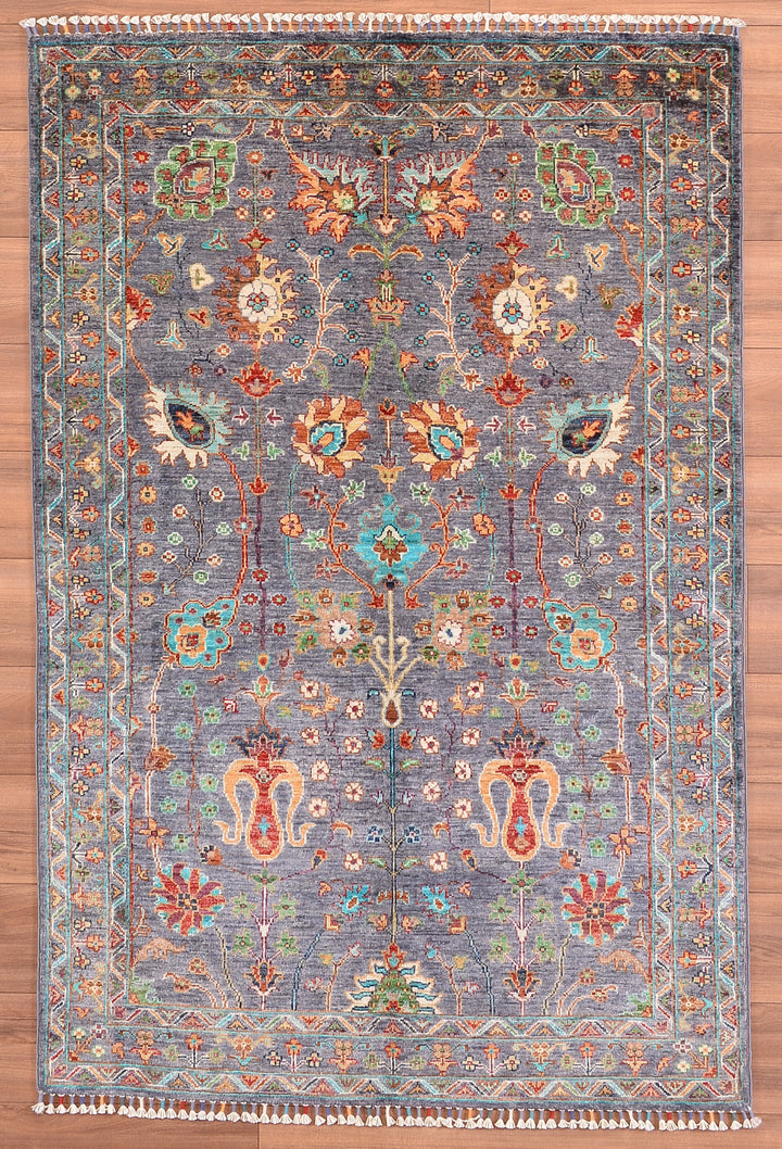 Sultani Çiçekli Orjinal El Dokuması Turkuaz Kök Boya Yün Halı 120x180 2.16 Metrekare - 4x6 ft