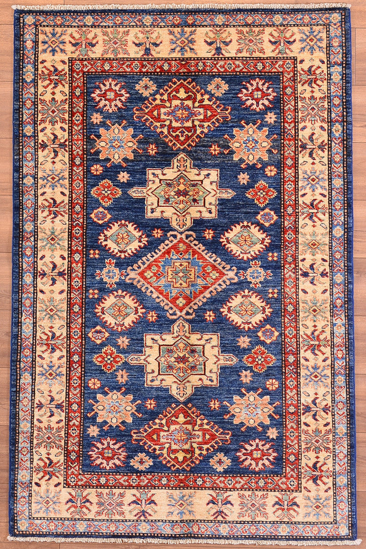 Shirvan Original Hand Woven Blue Cream Vegetable Dyed Wool Carpet 114x177 2.02 Square Meters - 4x6 ft