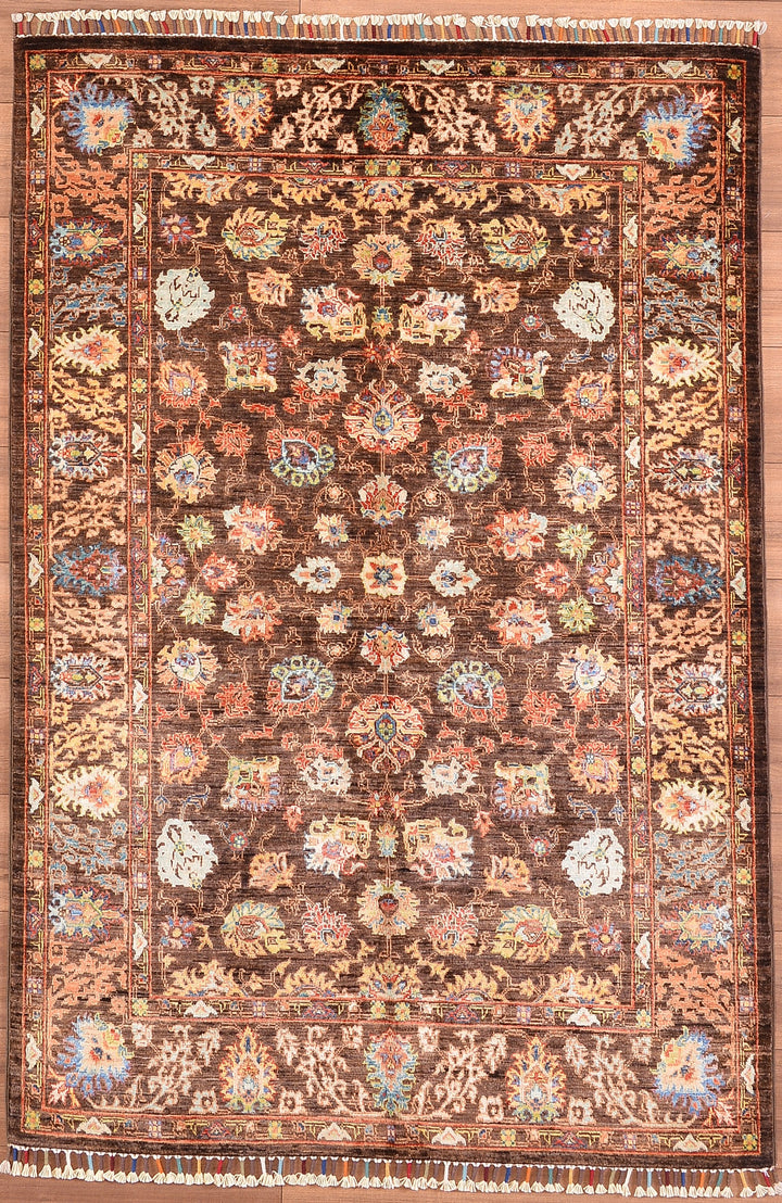 Mamluk Original Hand Woven Brown Vegetable Dyed Wool Carpet 125x186 2.33 Square Meters - 4x6 ft