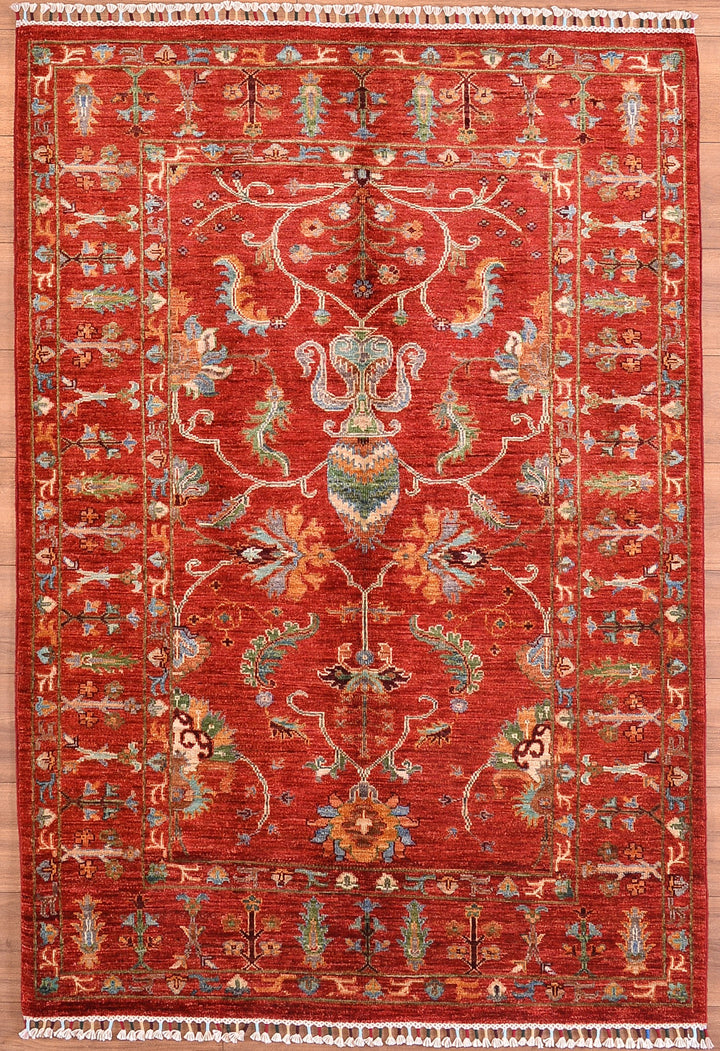 Sultani Binbirgece Original Hand Woven Red Vegetable Dyed Wool Carpet 124x178 2.21 Square Meters - 4x6 ft