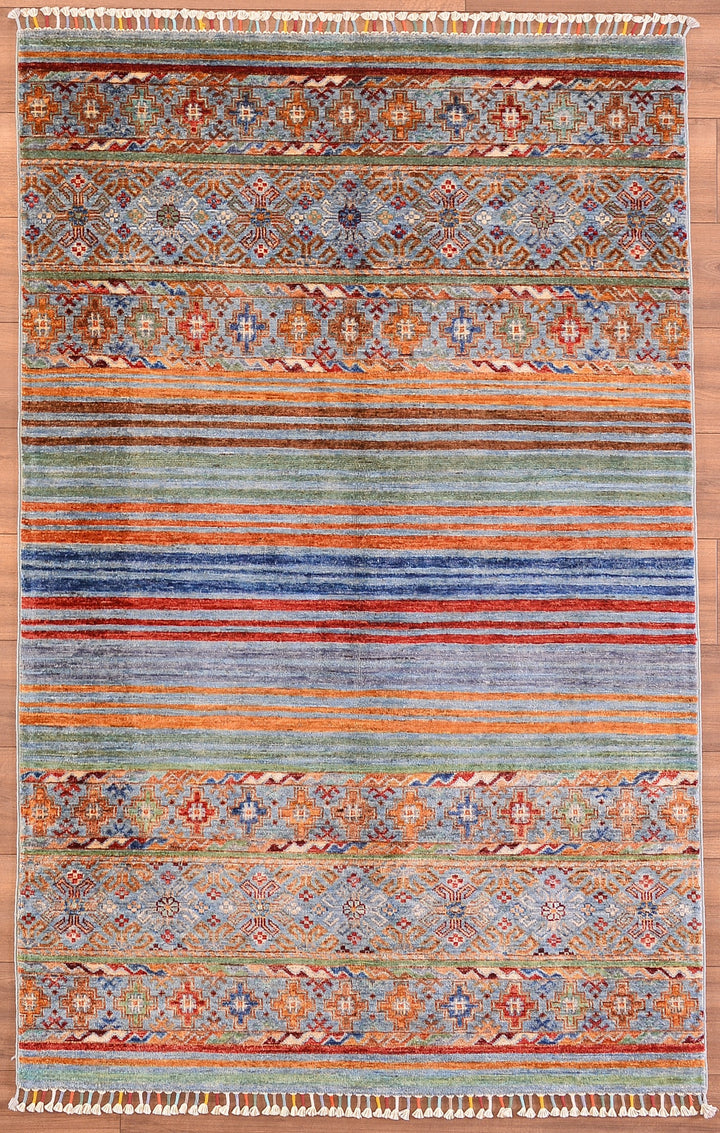 Khorjin Original Hand Woven Blue Vegetable Dyed Wool Carpet 123x193 2.37 Square Meters - 4x6 ft