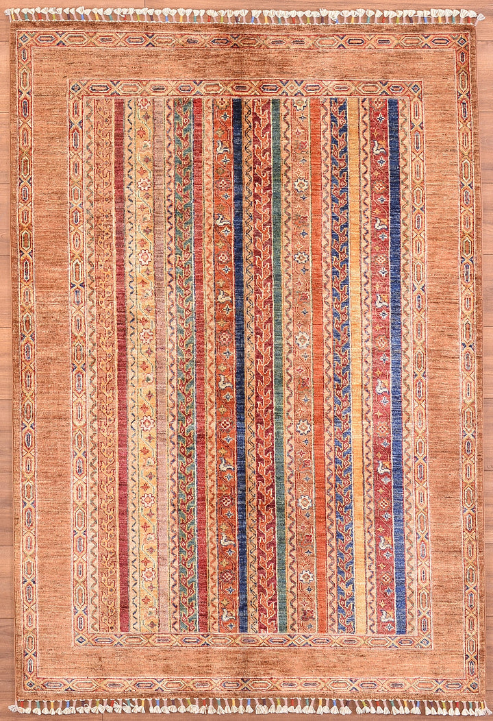 Shawl Original Hand Woven Brown Vegetable Dyed Wool Carpet 125x179 2.24 Square Meters -4x6 ft